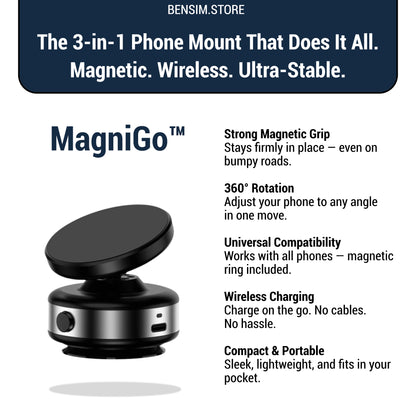 MagniGo™ — The Phone Mount That Actually Stays Put — And Charges Wirelessly